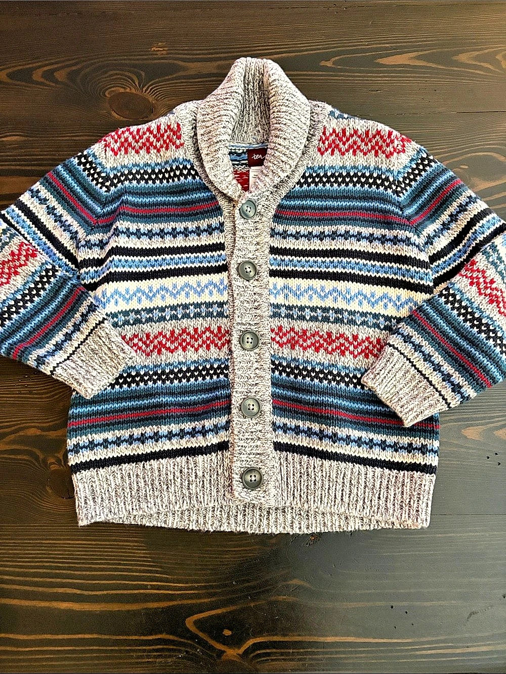 TEA Kids Fair Isle Patterned Cotton blend Chunky Knit Cardigan 4/5T